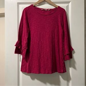 Vintage Soft Surroundings Women’s Sz Med Blouse 3/4 Ruffle Sleeve Knit Top Pink